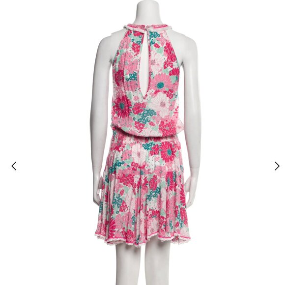 Poupette St Barth A-Line Dress, Pink Floral with detail trim, Size M - Picture 2 of 8